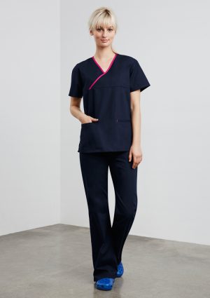 Ladies Contrast Crossover Scrubs Top - H10722