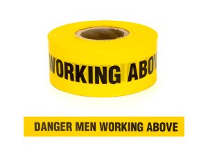 Barrier Warning Tape "DANGER MEN WORKING ABOVE", Black/Yellow, 75mm x 250m