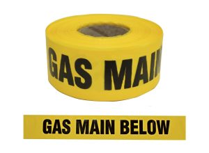 Trench Warning Tape "CAUTION BURIED GAS MAIN" Black on Yellow, 75mm x 250m