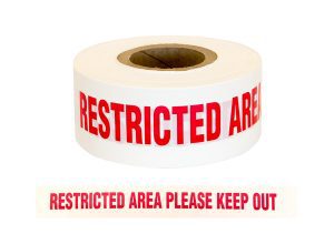 Barrier Warning Tape "RESTRICTED AREA PLEASE KEEP OUT" Red/White