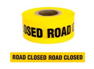 Barrier Warning Tape "ROAD CLOSED" Black on Yellow, 75mm x 250m