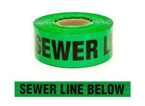 Trench Warning Tape "CAUTION BURIED SEWER MAIN", Blk/Grn, 75mm x 250m