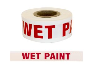 Barrier Warning Tape "WET PAINT" Red on White, 75mm x 250m