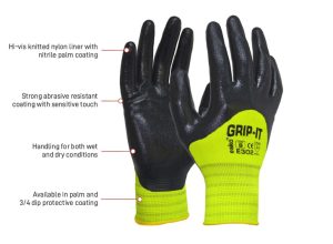 GRIP-IT?, Black nitrile 3/4 dip coating with Hi-vis Yellow nylon liner