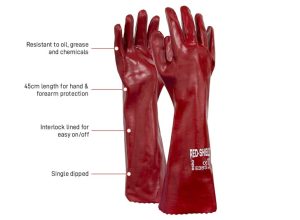 RED SHIELD Red PVC single dipped glove with interlock liner 45cm
