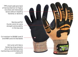 RAZOR Impact5, Cut Level D, Sandy Nitrile Coating,TPR Impact Protection