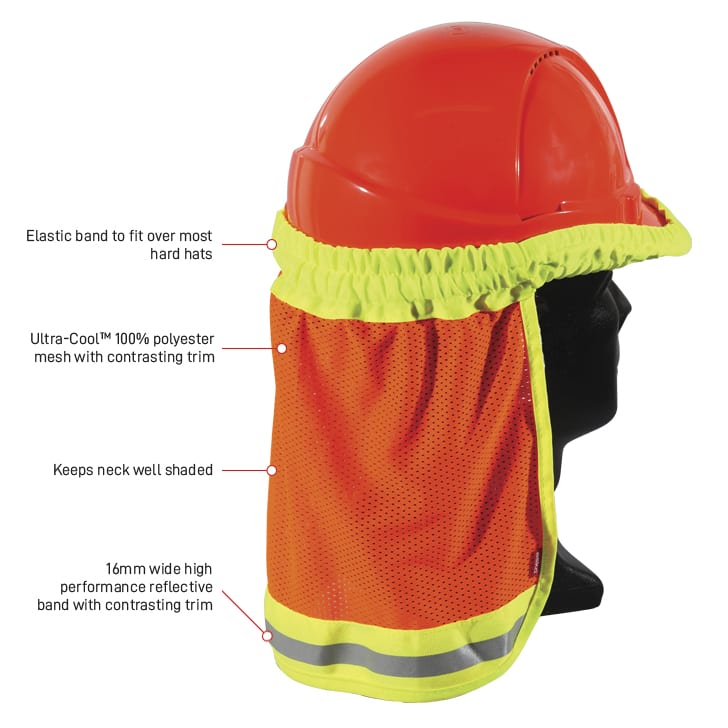 Good2Glow Hi-Vis Hard Hat Elastic Sun Shield, Orange