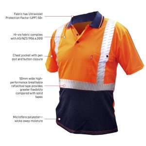 Good2Glow Hi-Vis Orange Safety Polo Shirt, Reflective