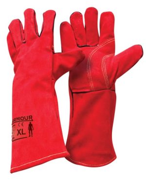 Armour? Leather Red Welding Gauntlet Glove - 40cm