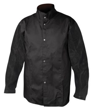 Armour Black FR Jacket with Leather Sleeves - Kevlar Stitched-WPFRBLSJ