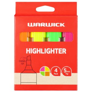 Warwick Highlighter Stubby Assorted 4 Pack