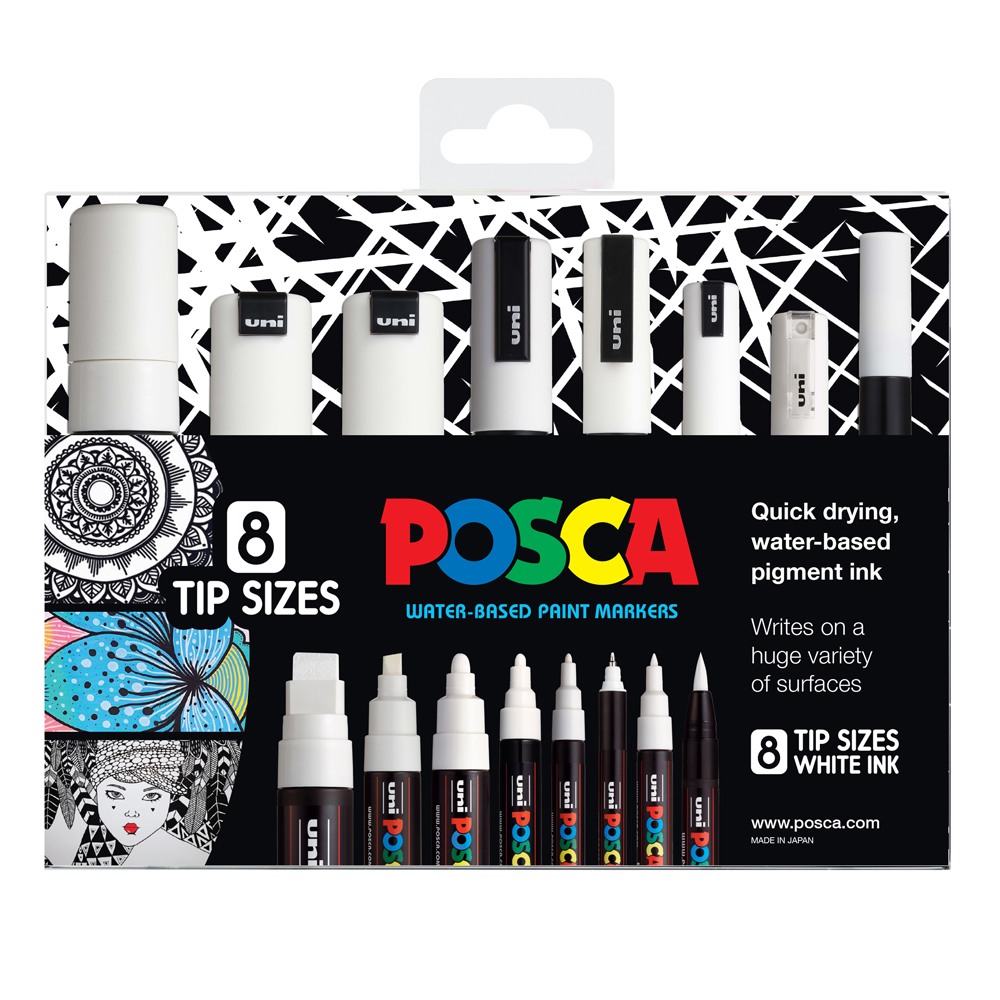 Uni Posca Marker White Set Pack of 8 Tip Sizes Kiwi Business