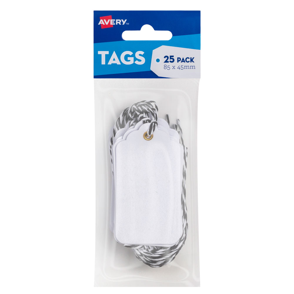 Avery White Scallop Tags w/Strings 85x45mm 25 Pack - Kiwi Business
