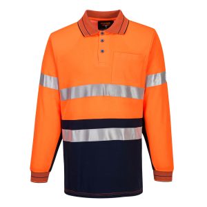 Long Sleeve Cotton Comfort Polo with Tape - MP313ONR - Orange/Navy
