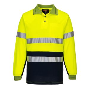 Long Sleeve Cotton Comfort Polo with Tape - MP313YNR - Yellow/Navy