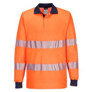 PW3 Hi-Vis Polo Shirt L/S - T186ONR - Orange/Navy