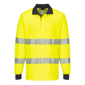 PW3 Hi-Vis Polo Shirt L/S - T186YNR - Yellow/Navy