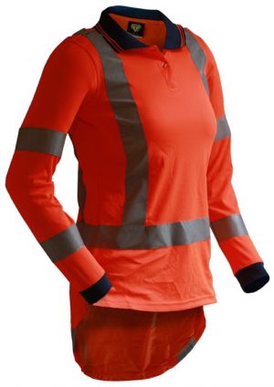 Caution L/S TTMC-W Women's Micro Fibre Polo - Orange - PCP1219
